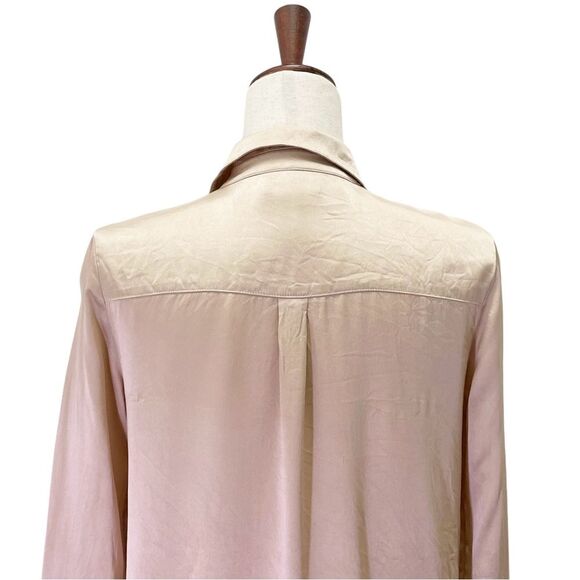 Garnet Hill 100% Silk Blouse Button Front Long Sleeve in Champagne Taupe Size 4 - Picture 6 of 13